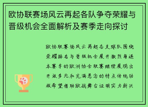 欧协联赛场风云再起各队争夺荣耀与晋级机会全面解析及赛季走向探讨